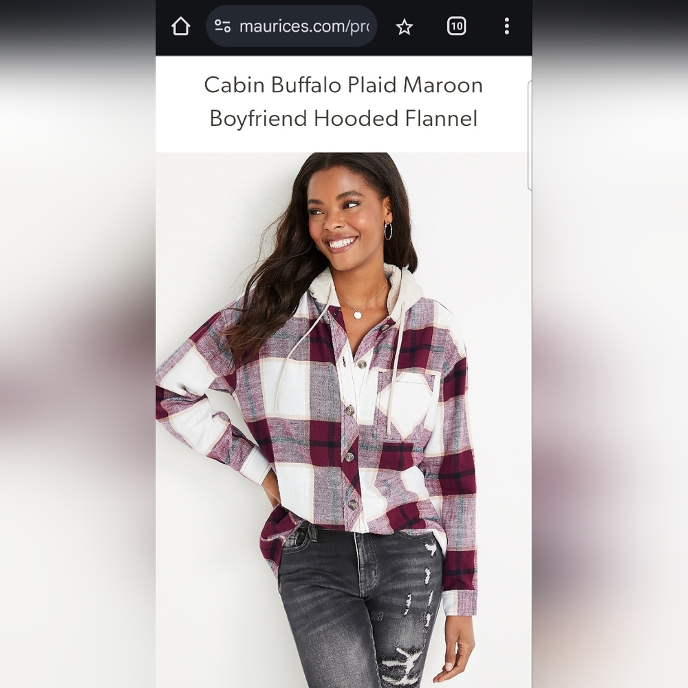 Maurices Plaid Hooded Flannel.  Size Large